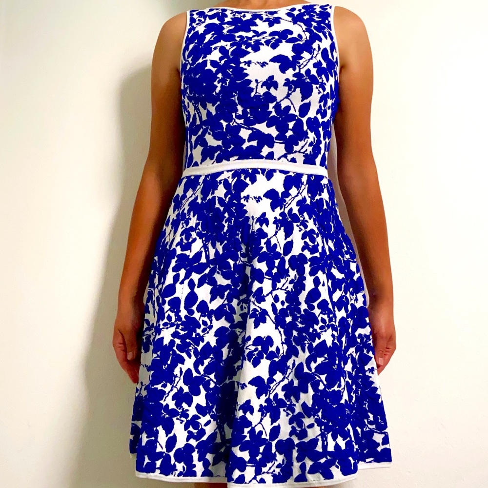 Milly Blue Midnight Floral Flare Dress Sleeveless Stretchy